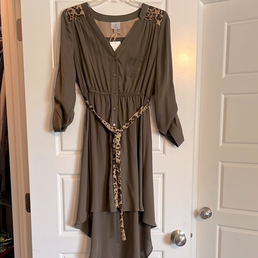 Green dress with leopard detail